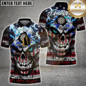 Maxcorners Darts Shirt American Flag Skull Cracked Style Personalized Name, Team Name Unisex 3D Shirt