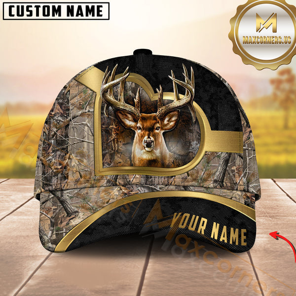 Maxcorners Golden Deer Hunting Camo Multicolor Options Personalized Name 3D Cap
