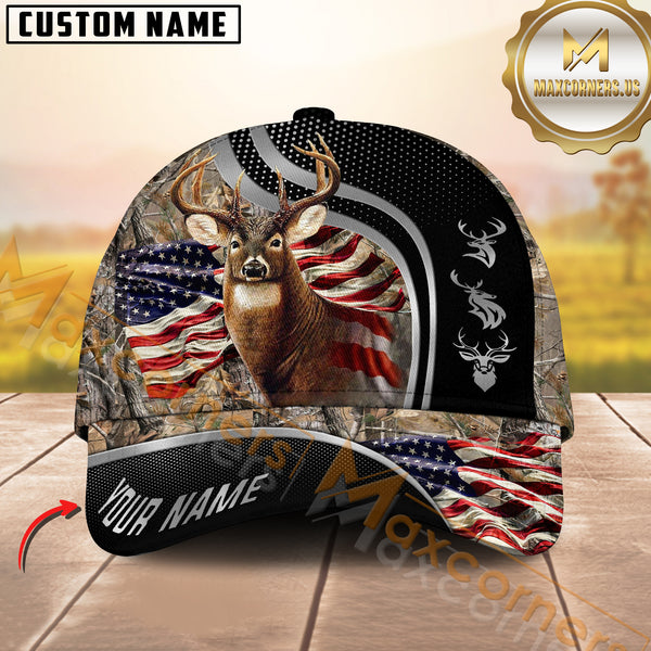 Maxcorners Hunting American Flag Camo Multicolor Options Personalized Name 3D Cap