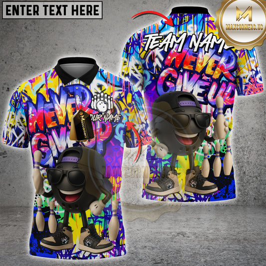 Maxcorners Bowling Shirt Never Give Up Urban Splash Multicolor Options Personalized Name, Team Name 3D Shirt (4 Colors)
