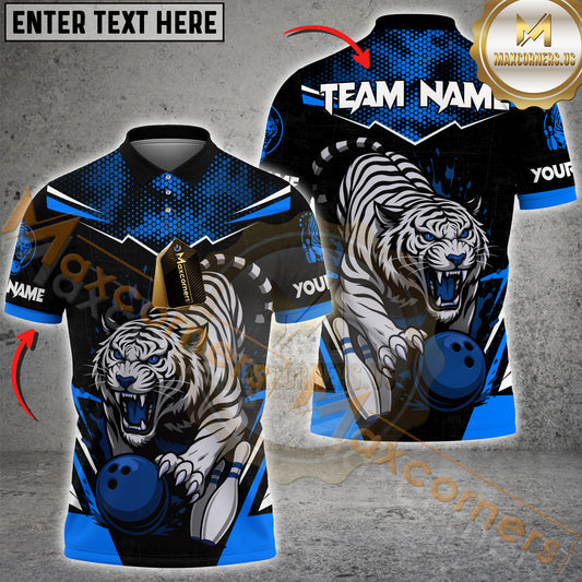 Maxcorners Bowling Shirt White Tiger Fury Multicolor Options Personalized Name, Team Name 3D Shirt (4 Colors)