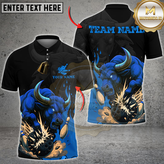 Maxcorners Bowling Shirt Bull Power Multicolor Options Personalized Name, Team Name Unisex 3D Shirt (4 Colors)