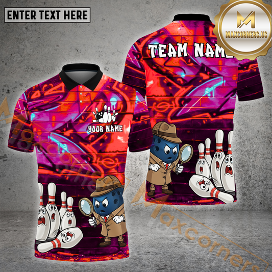 Maxcorners Bowling Shirt Detective Ball Solving Pin Mystery Multicolor Options Personalized Name, Team Name 3D Shirt (4 Colors)