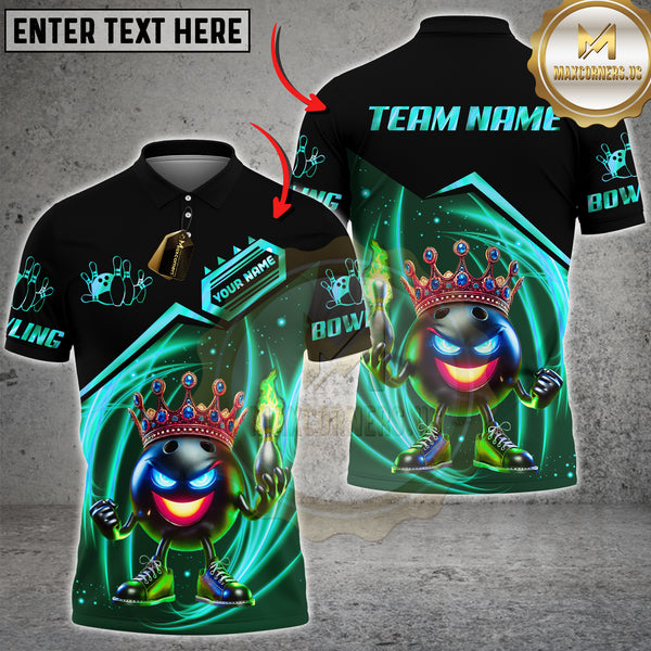 Maxcorners Bowling Shirt Crown Flame Ball Black Gold Lightning Multioptions Personalized Name, Team Name Unisex 3D Shirt (4 Colors)