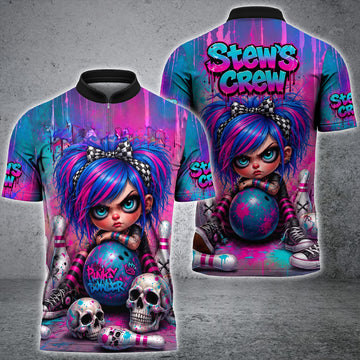 Maxcorners Bowling Punk Girl Skull Graffiti Personalized Name, Team Name 3D Shirt For KH