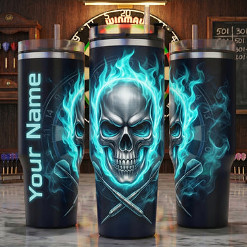 Maxcorners Darts Frostfire Skull Personalized Name 3D Cup