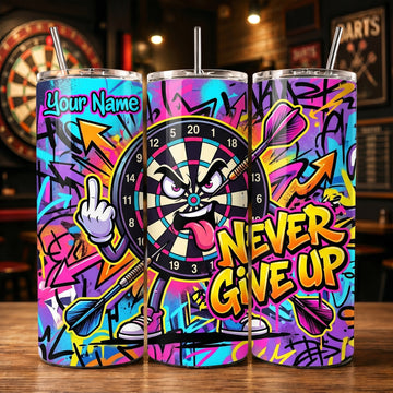 Maxcorners Darts Never Give Up Graffiti Dartboard Personalized Name 3D Cup