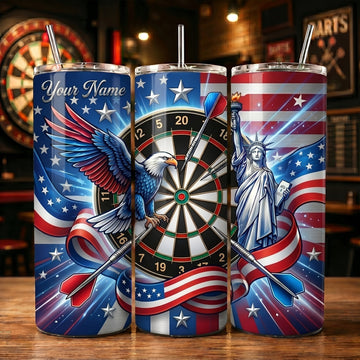 Maxcorners Darts Freedom Eagle USA Flag Personalized Name 3D Cup