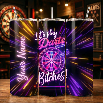 Maxcorners Darts Neon Funny Quote Let’s Play Darts Bitches Personalized Name 3D Cup