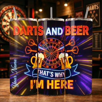 Maxcorners Darts Neon Funny Quote Darts And Beer That’s Why I’m Here Personalized Name 3D Cup