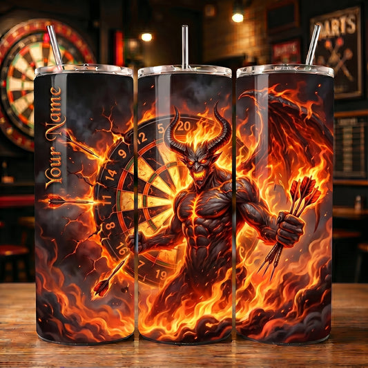 Maxcorners Darts Inferno Demon Flame Personalized Name 3D Cup