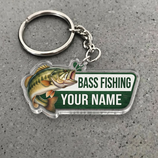 Maxcorners Largemouth Bass Fishing Vintage Badge Personalized Name 3D Keychain And Ornament