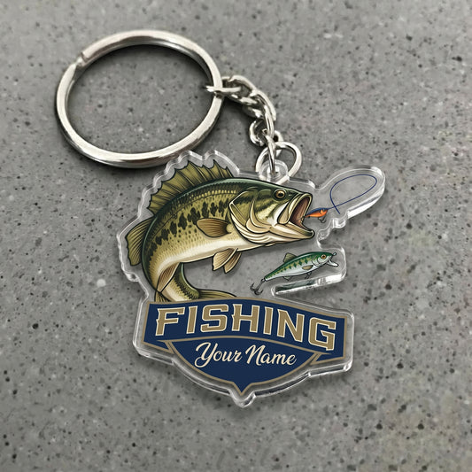 Maxcorners Bass Fishing Jumping Fish Personalized Name 3D Keychain And Ornament