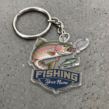 Maxcorners Trout Fishing Jumping Fish Personalized Name 3D Keychain And Ornament