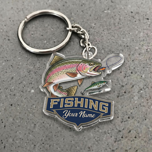 Maxcorners Trout Fishing Jumping Fish Personalized Name 3D Keychain And Ornament