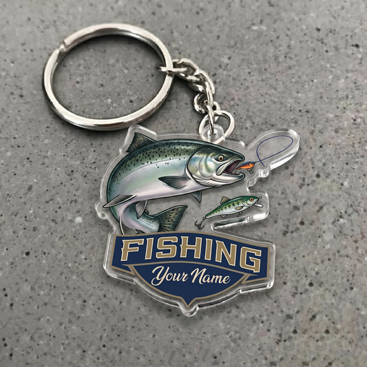 Maxcorners Salmon Fishing Jumping Fish Personalized Name 3D Keychain And Ornament