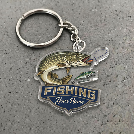Maxcorners Pike Fishing Jumping Fish Personalized Name 3D Keychain And Ornament