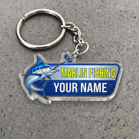 Maxcorners Marlin Fishing Vintage Badge Personalized Name 3D Keychain And Ornament