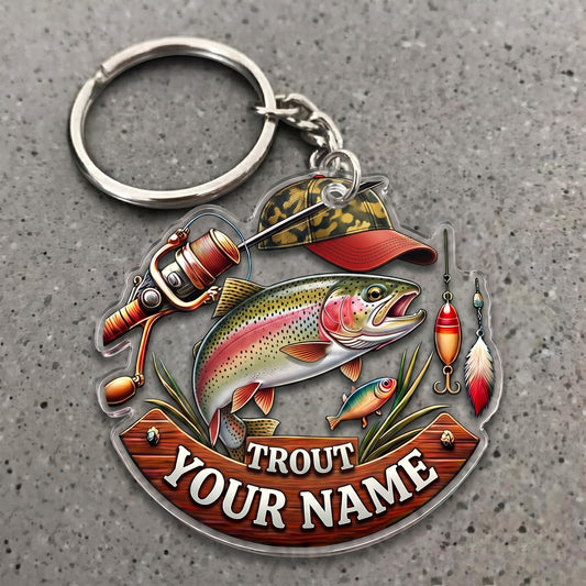Maxcorners Trout Fishing Rustic Tackle Badge Personalized Name 3D Keychain And Ornament
