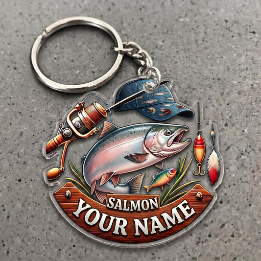Maxcorners Salmon Fishing Rustic Tackle Badge Personalized Name 3D Keychain And Ornament