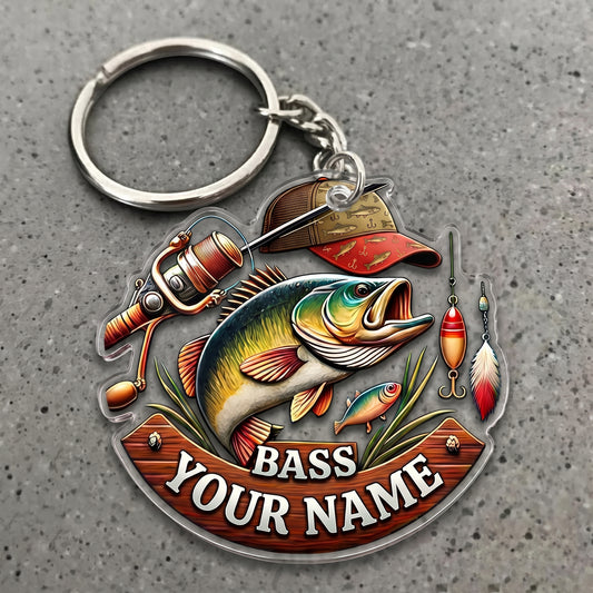 Maxcorners Largemouth Fishing Rustic Tackle Badge Personalized Name 3D Keychain And Ornament