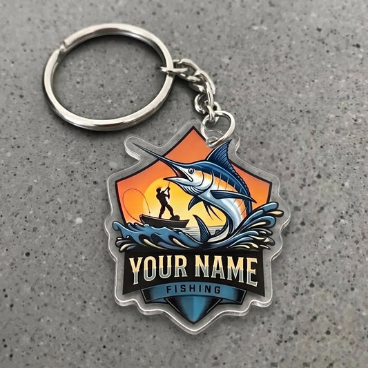 Maxcorners Marlin Fishing Sunset Ocean Personalized Name 3D Keychain And Ornament