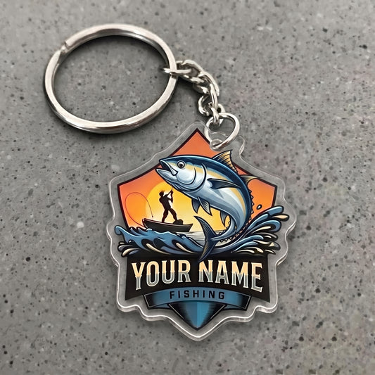 Maxcorners Tuna Fishing Sunset Ocean Personalized Name 3D Keychain And Ornament