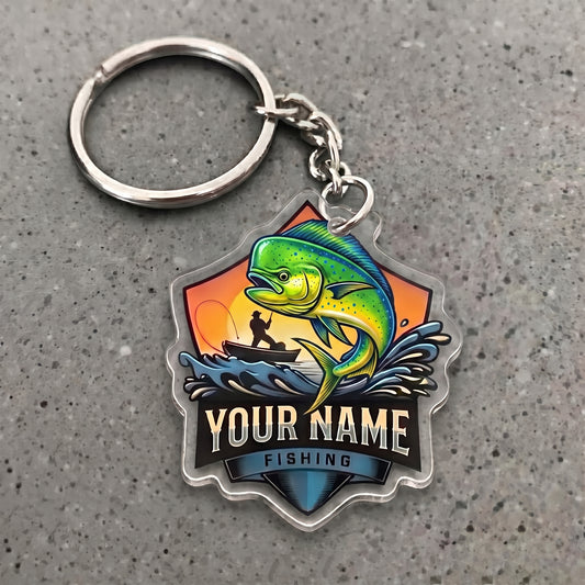 Maxcorners Mahi Mahi Fishing Sunset Ocean Personalized Name 3D Keychain And Ornament