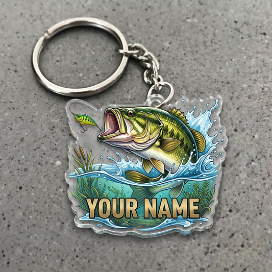 Maxcorners Largemouth Bass Fishing Jumping Water Splash Personalized Name 3D Keychain And Ornament