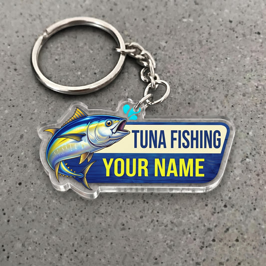 Maxcorners Tuna Fishing Vintage Badge Personalized Name 3D Keychain And Ornament
