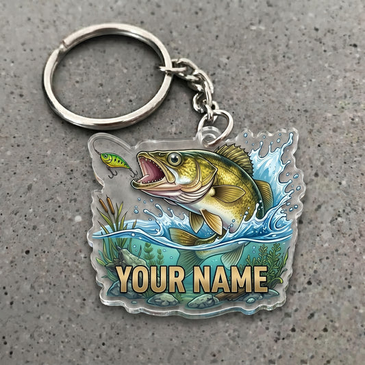 Maxcorners Walleye Fishing Jumping Water Splash Personalized Name 3D Keychain And Ornament