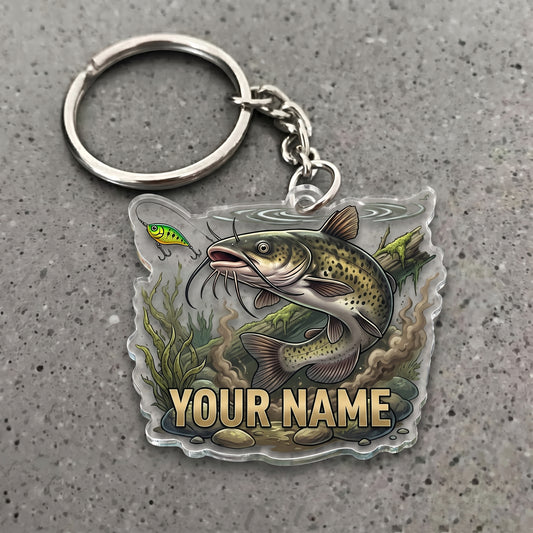 Maxcorners Catfish Fishing Lake Personalized Name 3D Keychain And Ornament