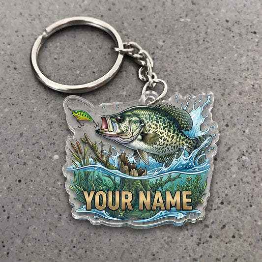 Maxcorners Crappie Fishing Jumping Water Splash Personalized Name 3D Keychain And Ornament