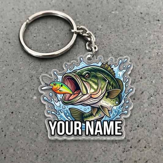 Maxcorners Largemouth Bass Fishing Water Splash Personalized Name 3D Keychain And Ornament