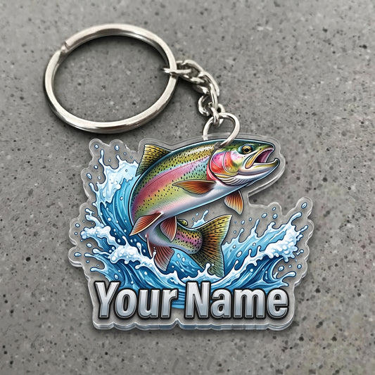 Maxcorners Trout Fishing Water Splash Personalized Name 3D Keychain And Ornament