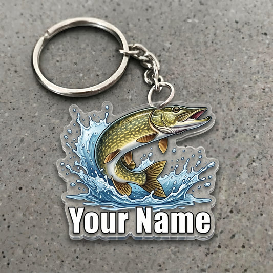 Maxcorners Pike Fishing Water Splash Personalized Name 3D Keychain And Ornament