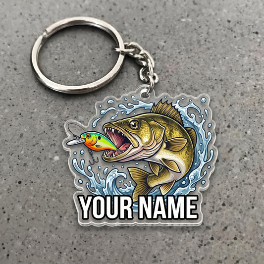 Maxcorners Walleye Fishing Water Splash Personalized Name 3D Keychain And Ornament