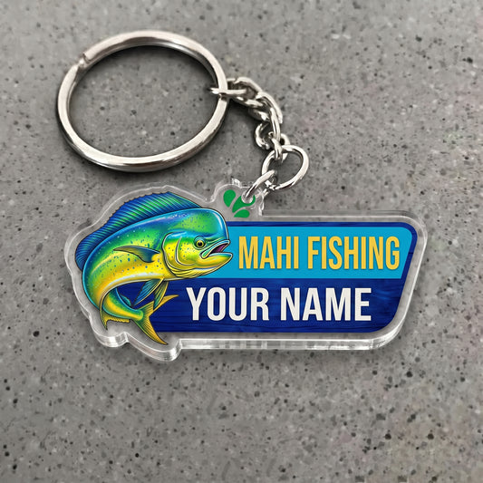 Maxcorners Mahi Mahi Fishing Vintage Badge Personalized Name 3D Keychain And Ornament