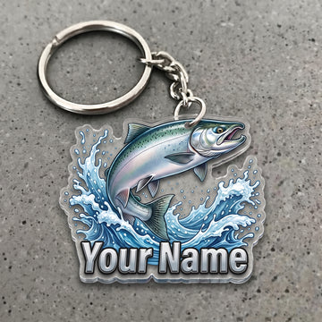 Maxcorners Salmon Fishing Water Splash Personalized Name 3D Keychain And Ornament