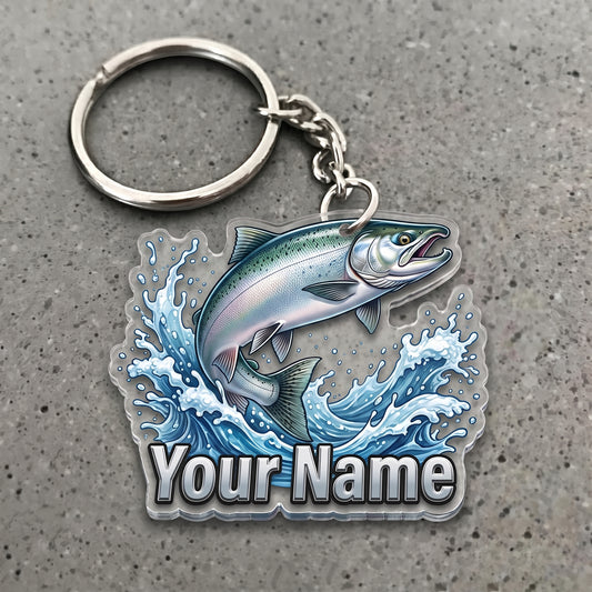 Maxcorners Salmon Fishing Water Splash Personalized Name 3D Keychain And Ornament