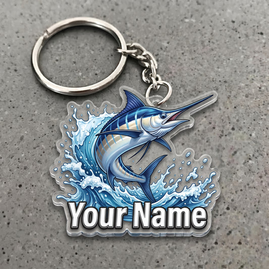 Maxcorners Marlin Fishing Water Splash Personalized Name 3D Keychain And Ornament
