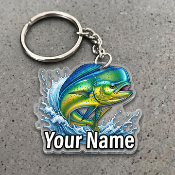 Maxcorners Mahi Mahi Fishing Water Splash Personalized Name 3D Keychain And Ornament