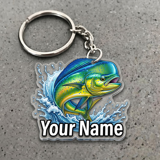 Maxcorners Mahi Mahi Fishing Water Splash Personalized Name 3D Keychain And Ornament