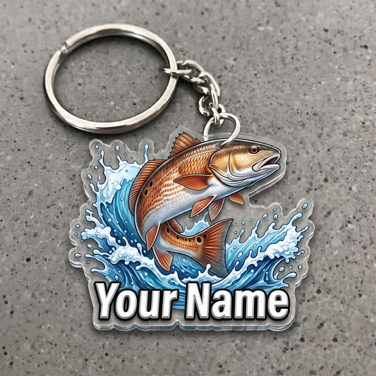 Maxcorners Redfish Fishing Water Splash Personalized Name 3D Keychain And Ornament