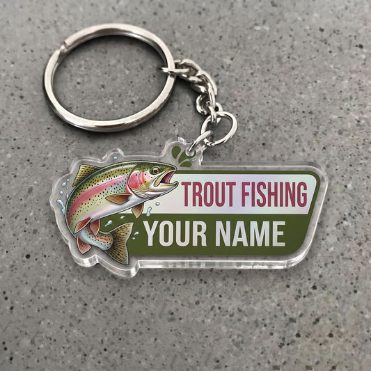 Maxcorners Trout Fishing Vintage Badge Personalized Name 3D Keychain And Ornament