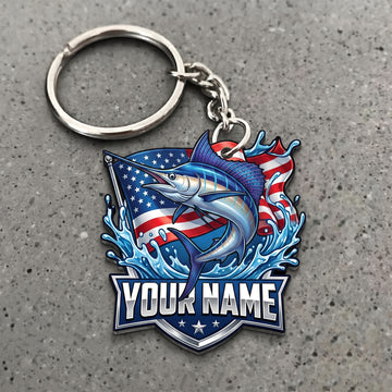 Maxcorners Marlin Fishing American Flag Splash Personalized Name 3D Keychain And Ornament