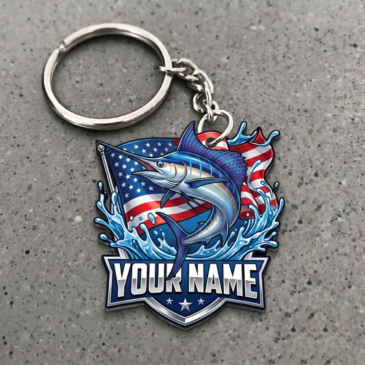 Maxcorners Marlin Fishing American Flag Splash Personalized Name 3D Keychain And Ornament