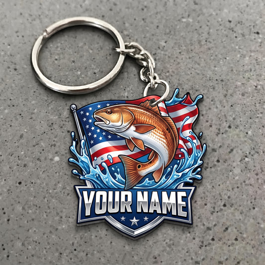 Maxcorners Redfish Fishing American Flag Splash Personalized Name 3D Keychain And Ornament