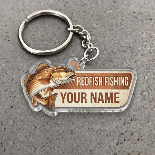 Maxcorners Redfish Fishing Vintage Badge Personalized Name 3D Keychain And Ornament