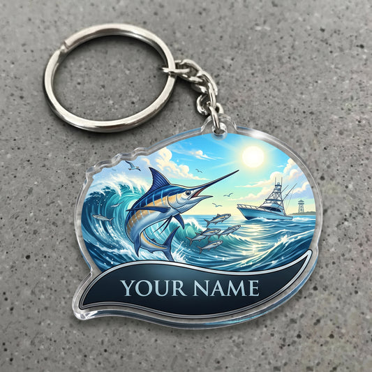 Maxcorners Marlin Fishing Offshore Adventure Personalized Name 3D Keychain And Ornament